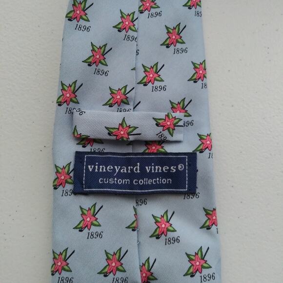 Vineyard Vines Golf Floral Stylish Silk Blue and Yellow Patterned Neckties - Picture 3 of 13